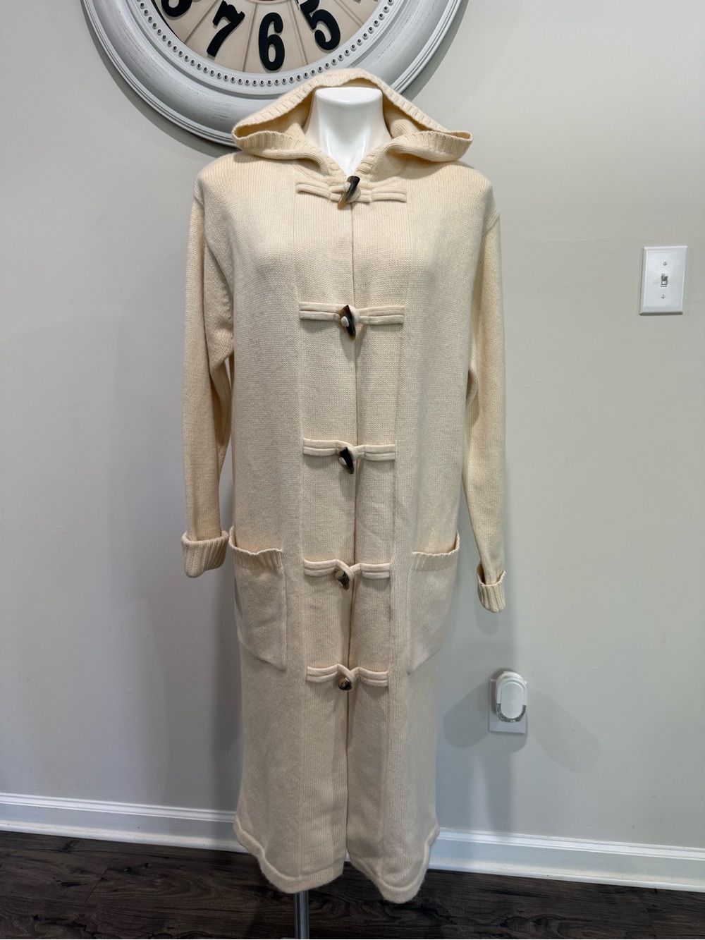 Lauren Ralph Lauren Long Hooded Toggle Coat in Cream Womens size medium